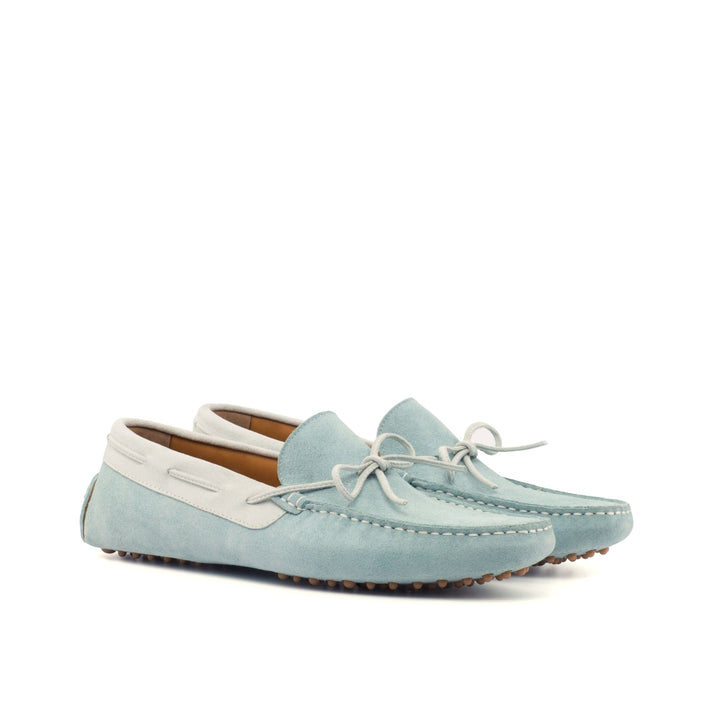 Men's Light Blue and White Suede Driving Loafers