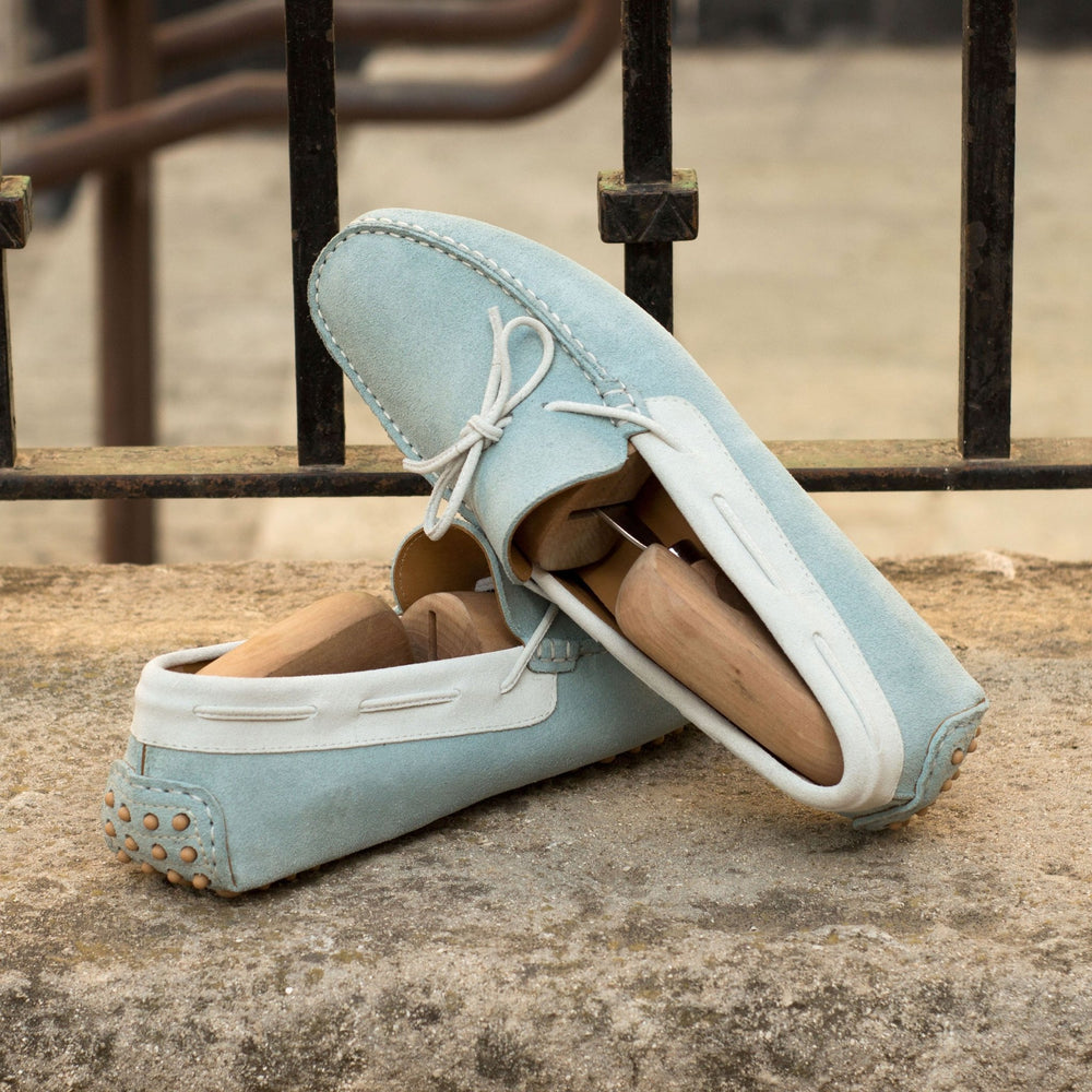 Men's Light Blue and White Suede Driving Loafers - Maison de Kingsley Couture Harmonie et Fureur Spain