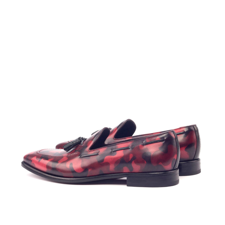 Men's Loafers in Burgundy and Red Camo Patina with Tassels