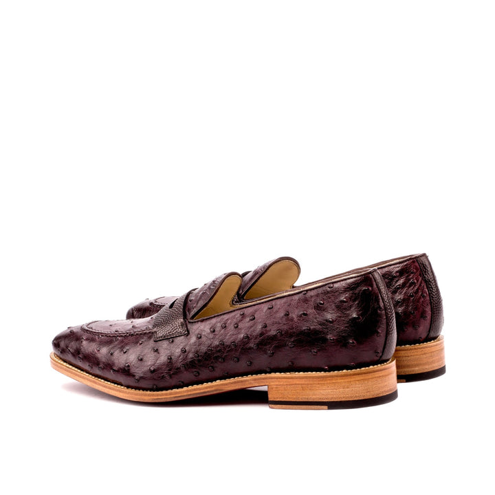 Men's Loafers in Burgundy Ostrich with Pebble Grain Mask - Maison Kingsley Couture Spain