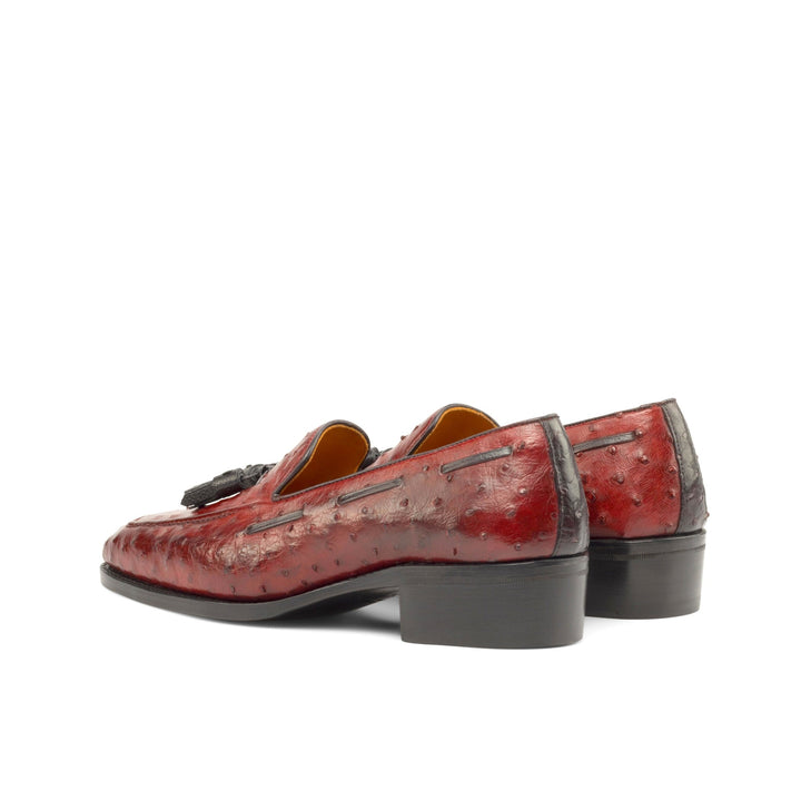 Men's Loafers in Red Ostrich with Toe Taps and High Heel