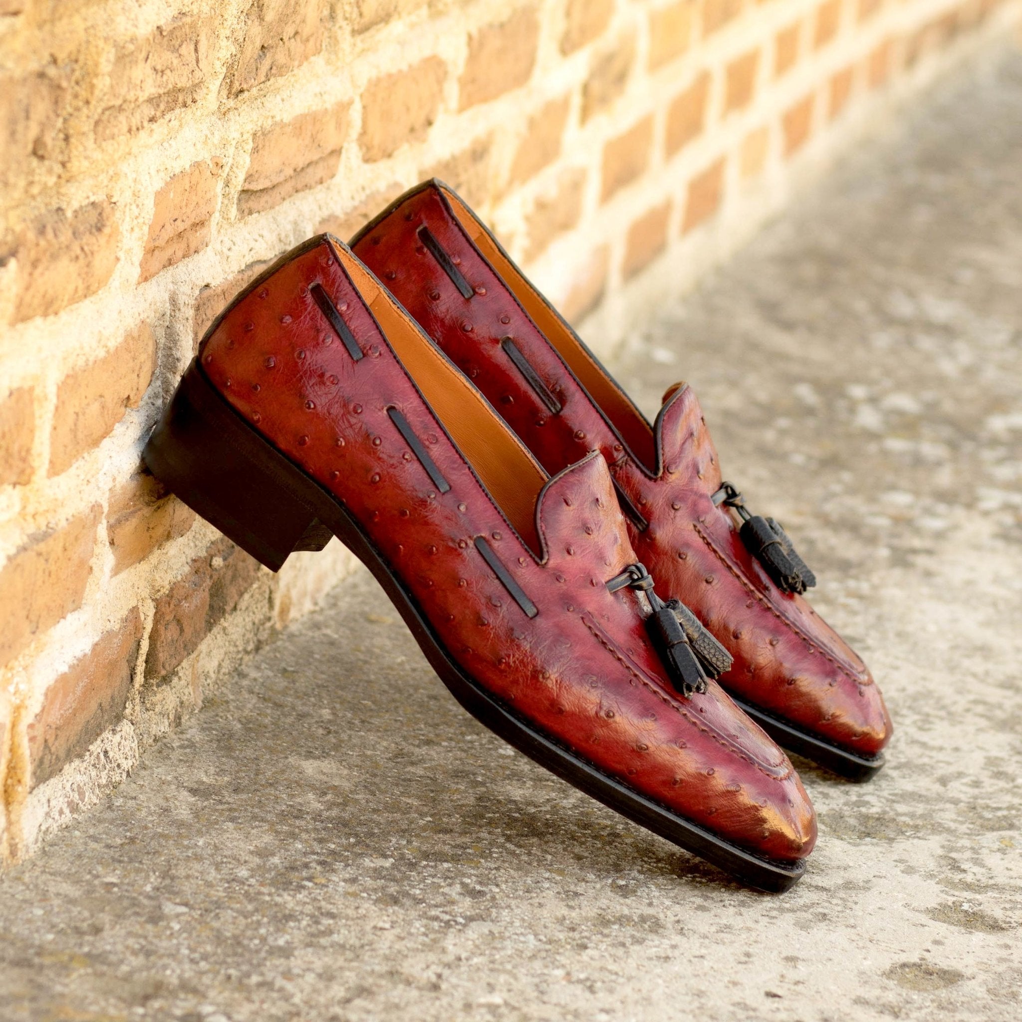Men's Loafers in Red Ostrich with Toe Taps and Tall Heel - Maison de Kingsley Couture Harmonie et Fureur Spain