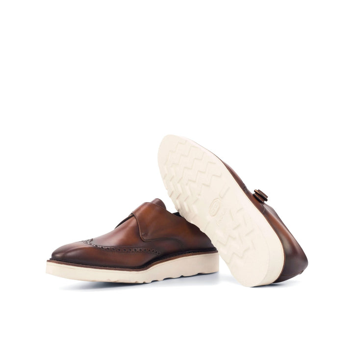 Men's Med Brown Calf Single Monk Strap Wingtips with Vibram Sneaker Sole