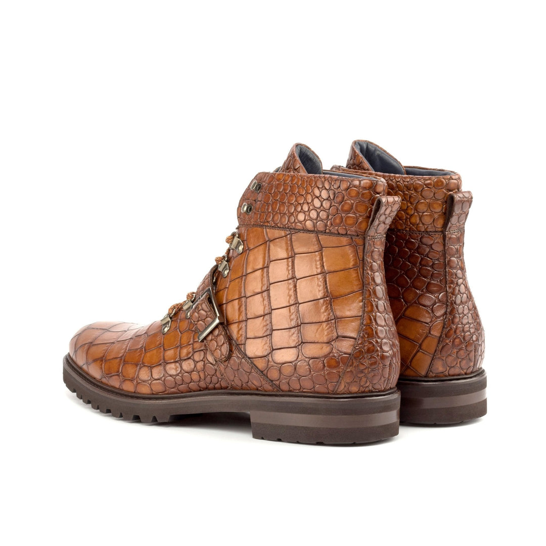 Men's Med Brown Hiking Boots in Croco Print Calf Skin