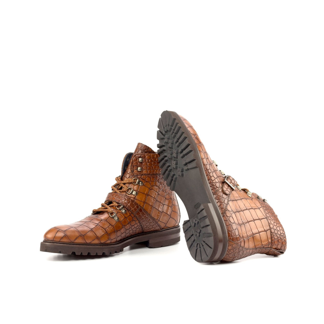 Men's Med Brown Hiking Boots in Croco Print Calf Skin