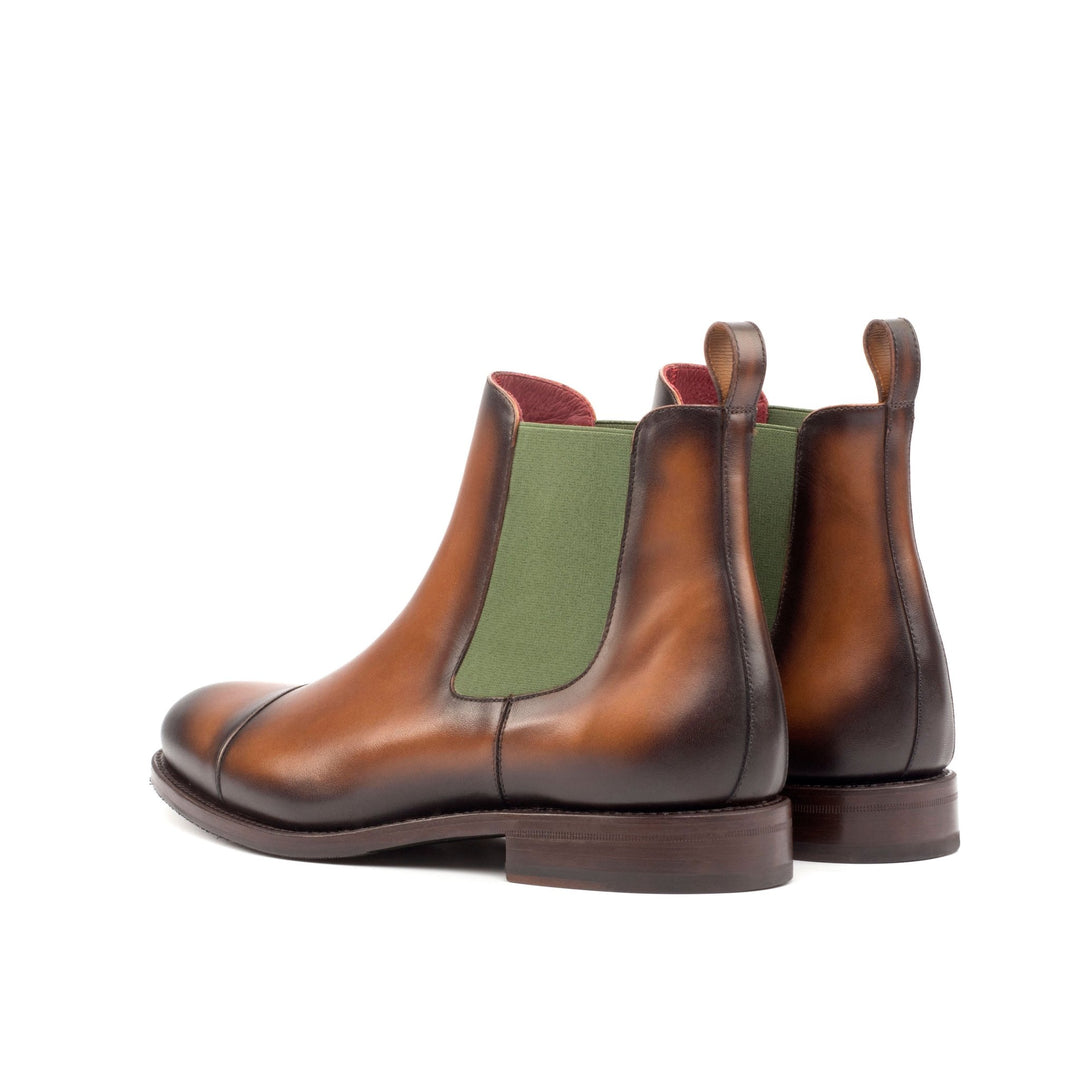 Men's Medium Brown and Olive Chelsea Boots with Burnishing