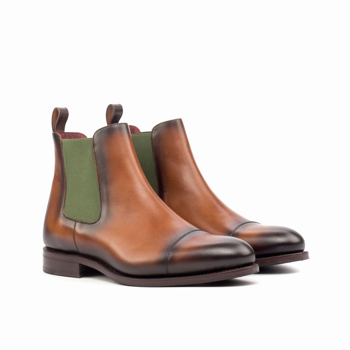 Men's Medium Brown and Olive Chelsea Boots with Burnishing