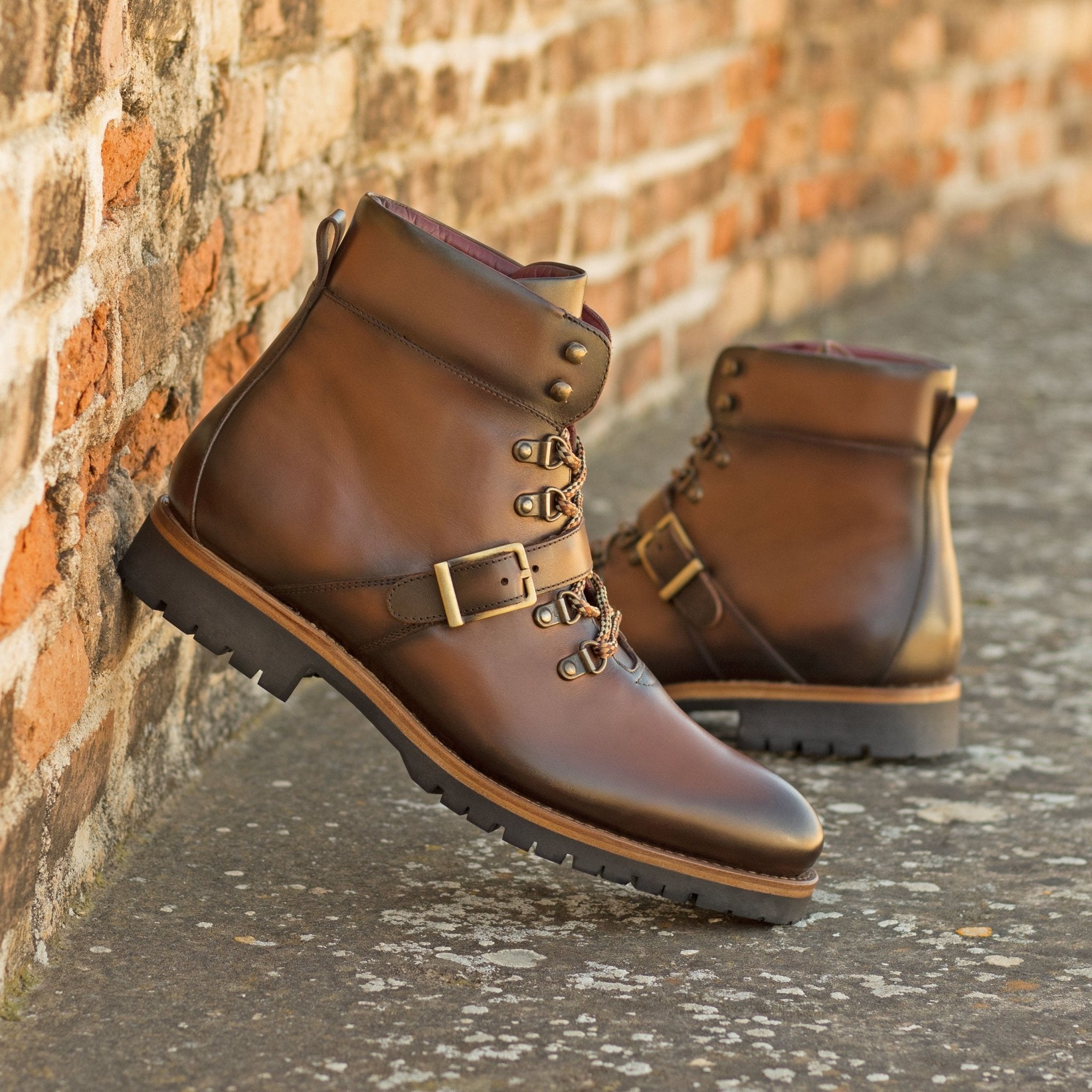 Men's Medium Brown Hiking Boots with Commando Sole - Maison de Kingsley Couture Harmonie et Fureur Spain