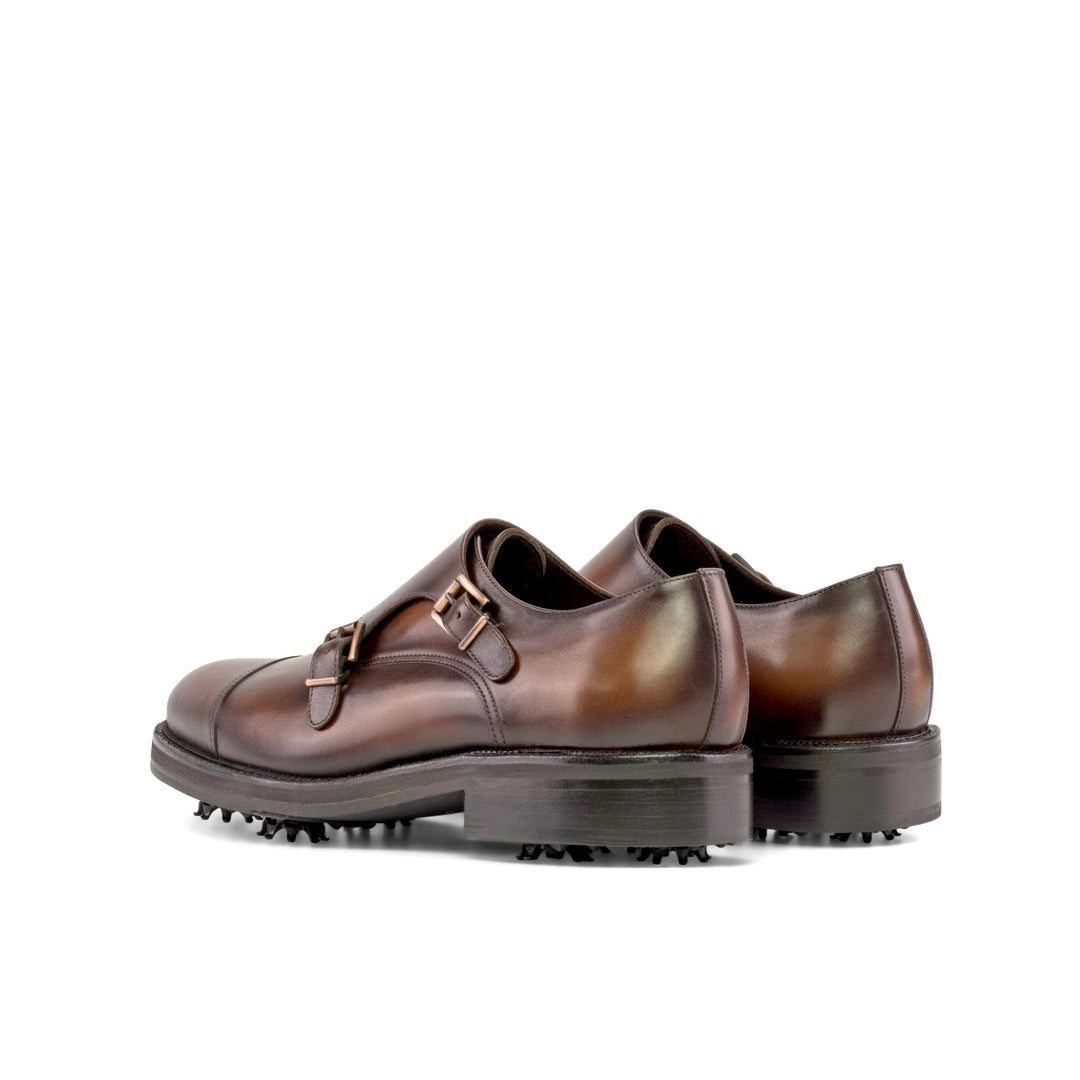 Men's MKC Fastlane Brown Double Monk Strap Golf Shoes with Burnishing - Maison Kingsley Couture Spain
