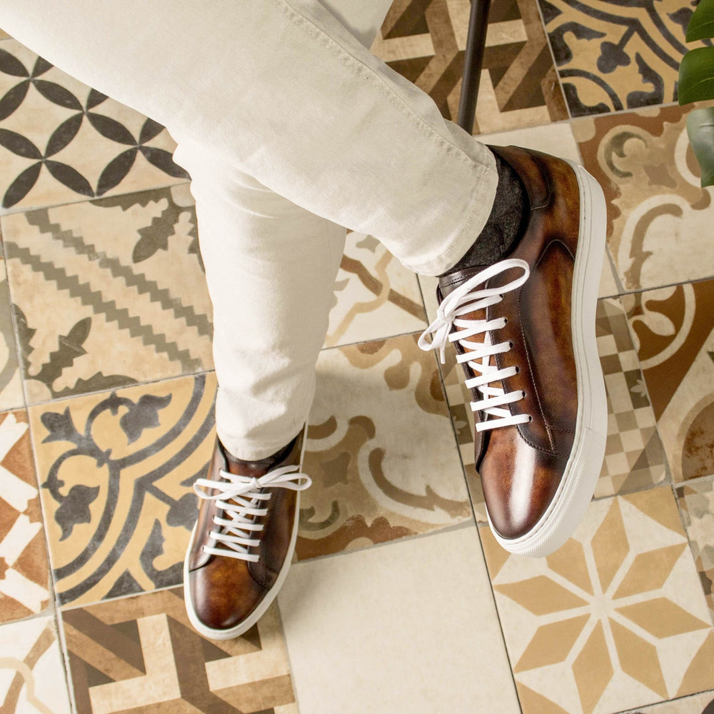 Men's MKC Fastlane Coupe-Bas Sneakers in Fire Brown Museum Patina - Maison Kingsley Couture Spain