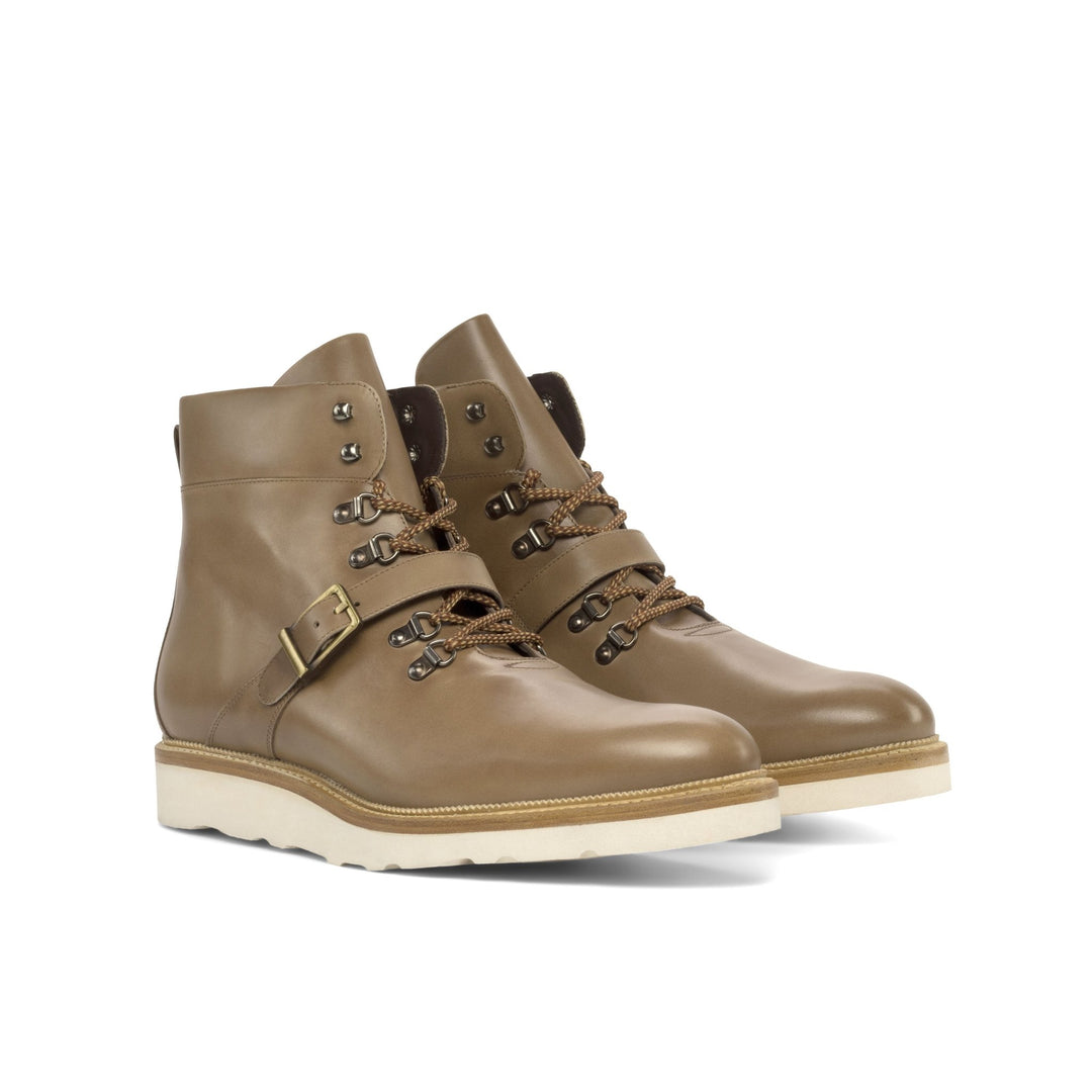 Men's MKC Fastlane Light Brown and White Vitello Leather Hiking Boots with Sneaker Sole - Maison de Kingsley Couture Harmonie et Fureur Spain