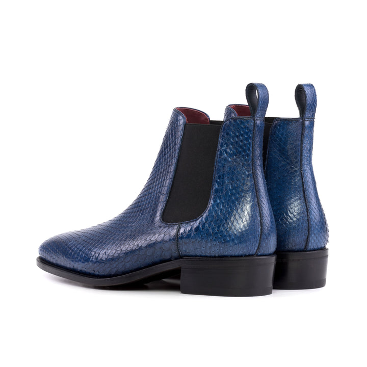 Men's Navy Blue Python Chelsea Boots with High Heel