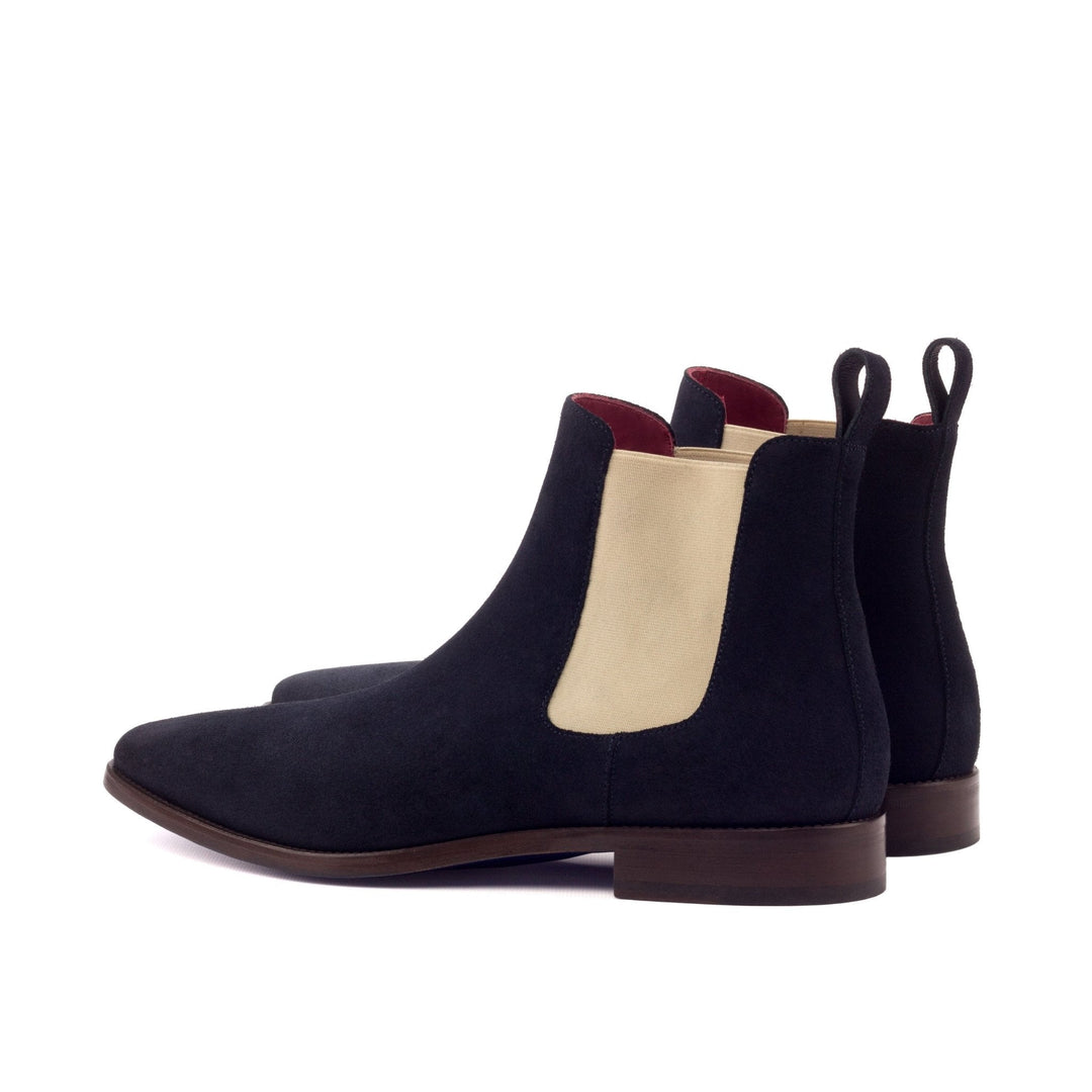 Men's Navy Blue Suede and Beige Chelsea Boots with Blue Sole