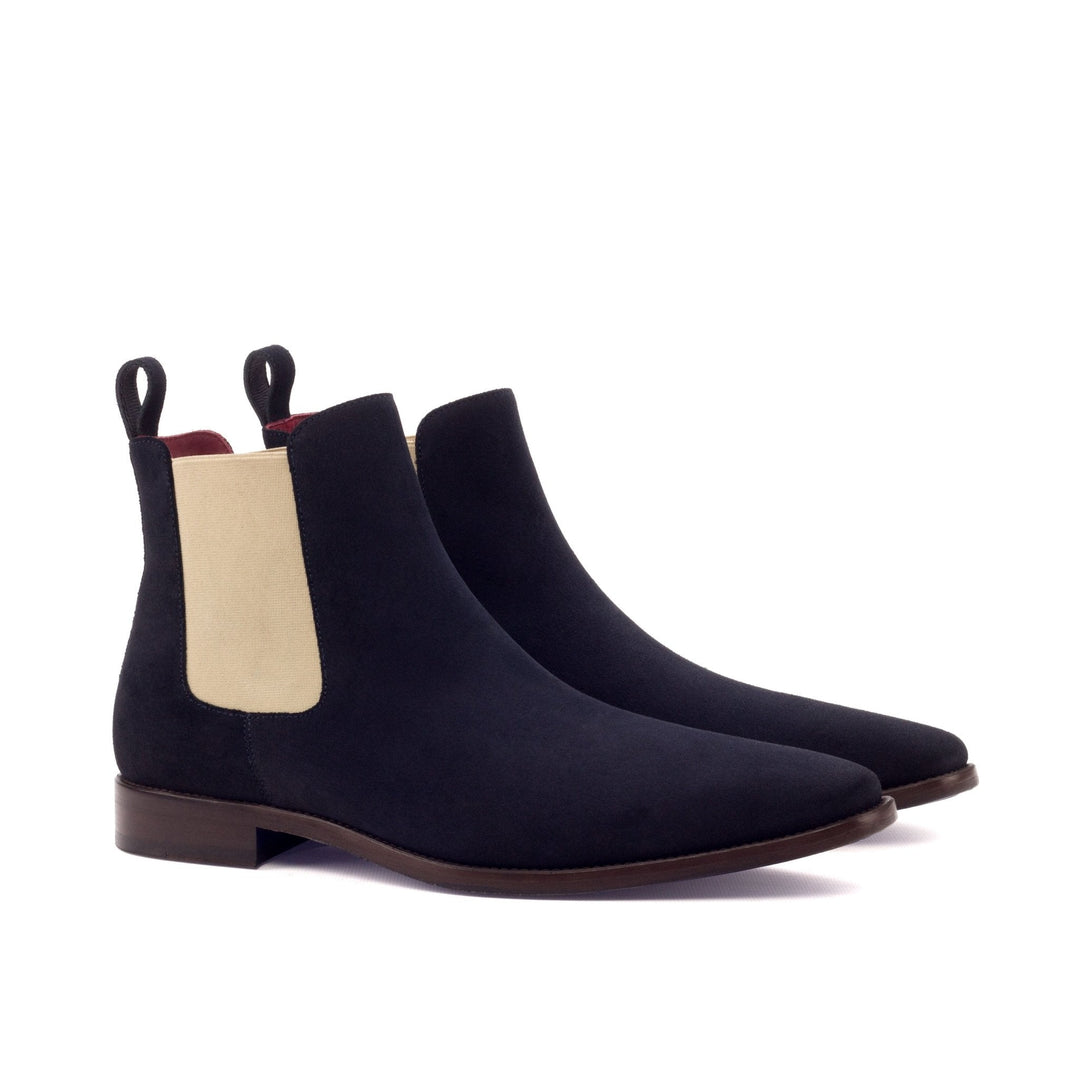 Men's Navy Blue Suede and Beige Chelsea Boots with Blue Sole