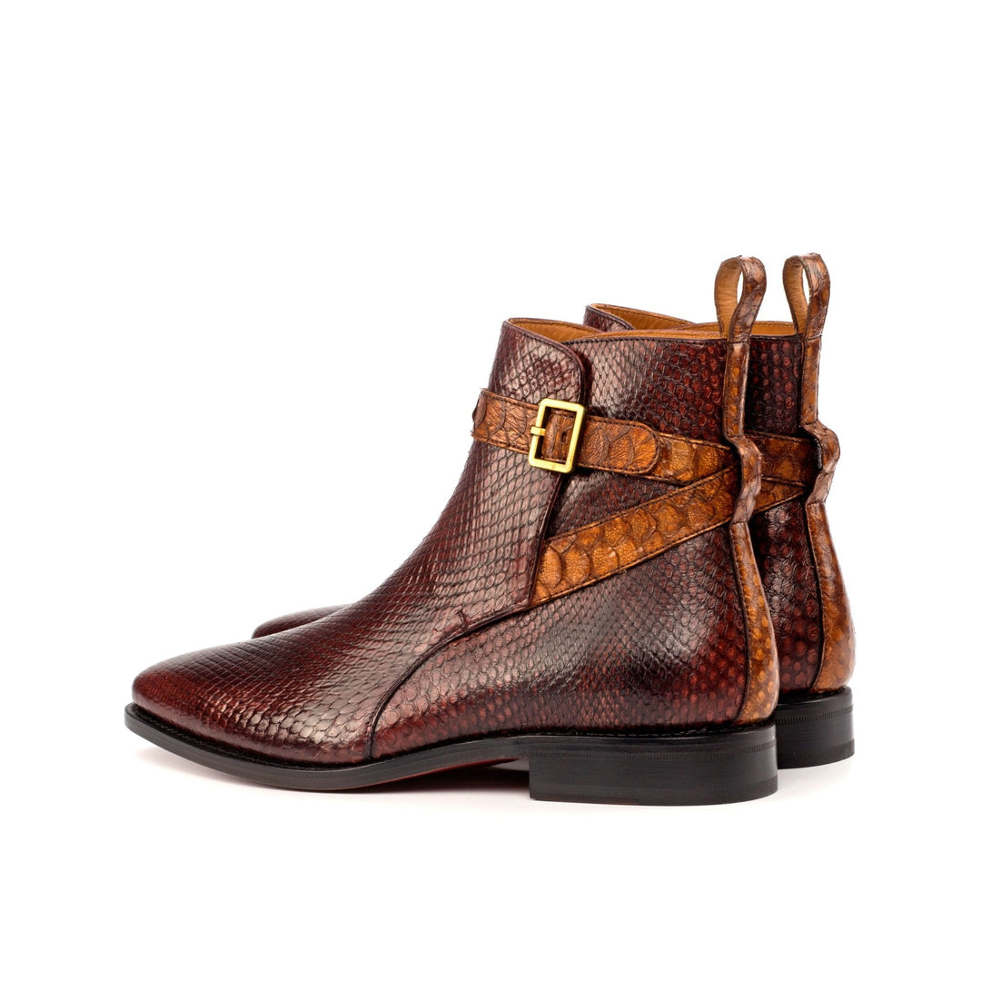 Men's Python Jodhpur Boots in Burgundy and Medium Brown