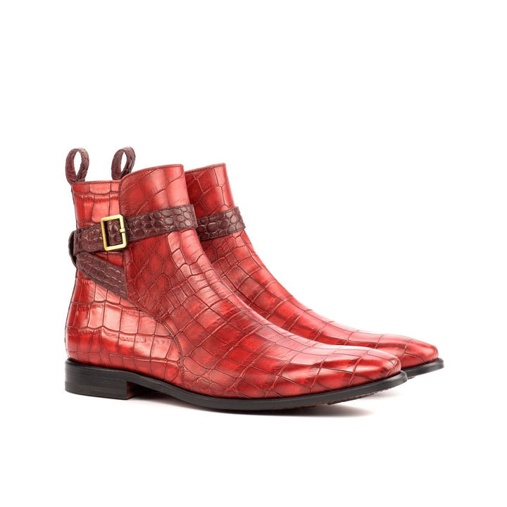 Men's Red and Burgundy Croco Print Jodhpur Boots