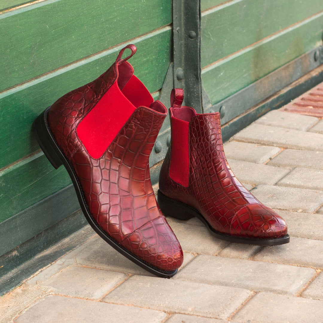 Men's Red Exotic Alligator Chelsea Boots with Cap Toe - Maison de Kingsley Couture Harmonie et Fureur Spain