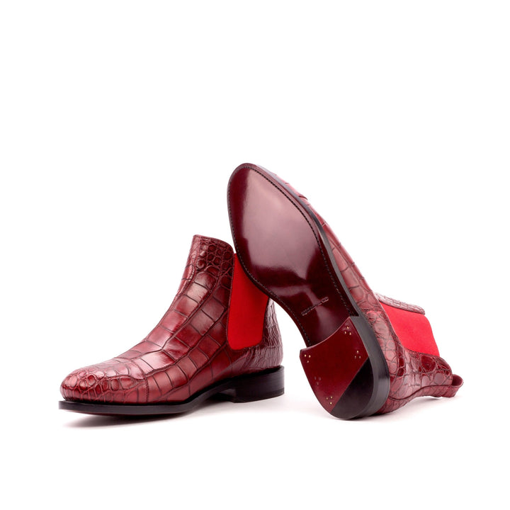 Men's Red Exotic Alligator Chelsea Boots with Cap Toe