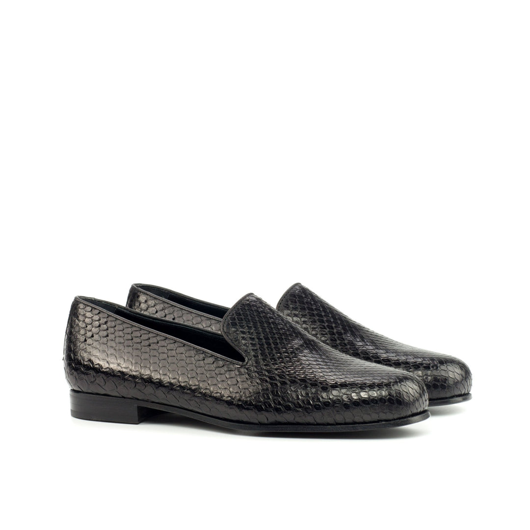 Men's Ronde Black Python Smoking Slippers - Maison Kingsley Couture Spain