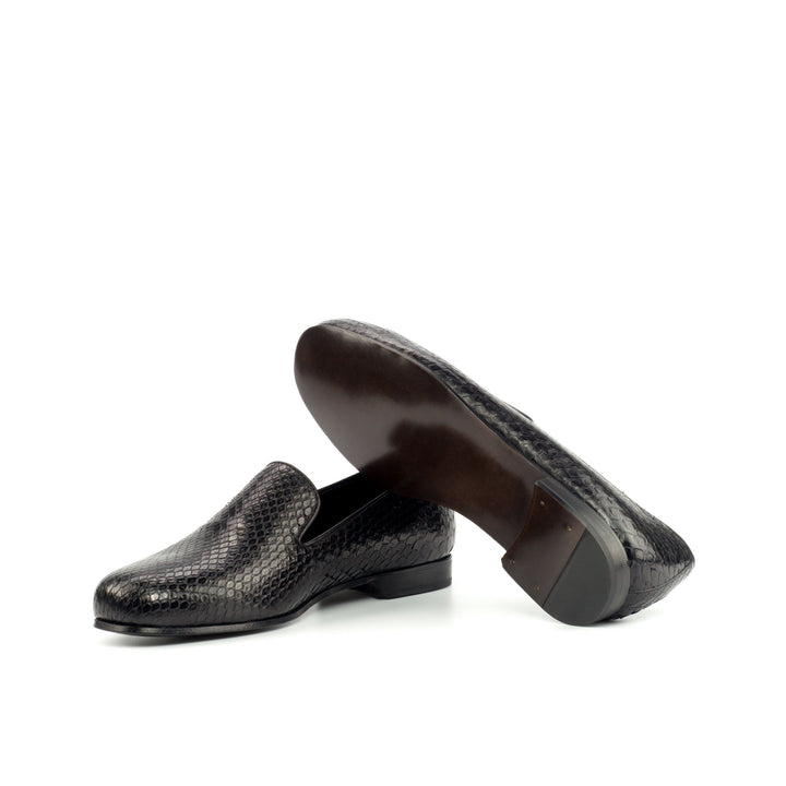 Men's Ronde Black Python Smoking Slippers - Maison Kingsley Couture Spain