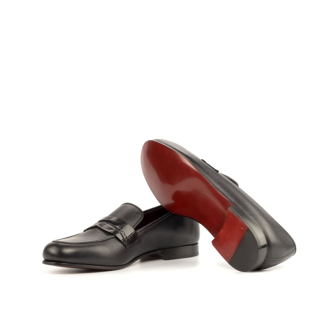 Men's Ronde Black Smoking Slippers in Croc Print and Full Grain with Red Bottom - Maison Kingsley Couture Spain