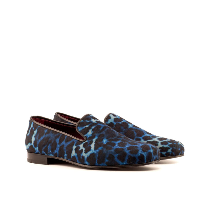 Men's Ronde Blue Leopard Print Smoking Slippers