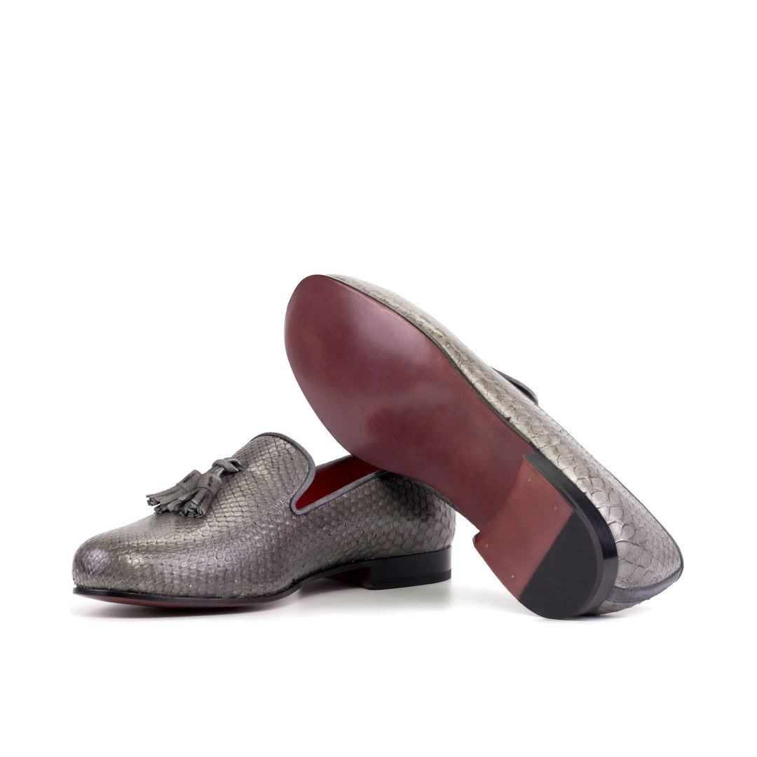 Men's Ronde Grey Python Horsebit Smoking Slippers with Grey Suede Tassels