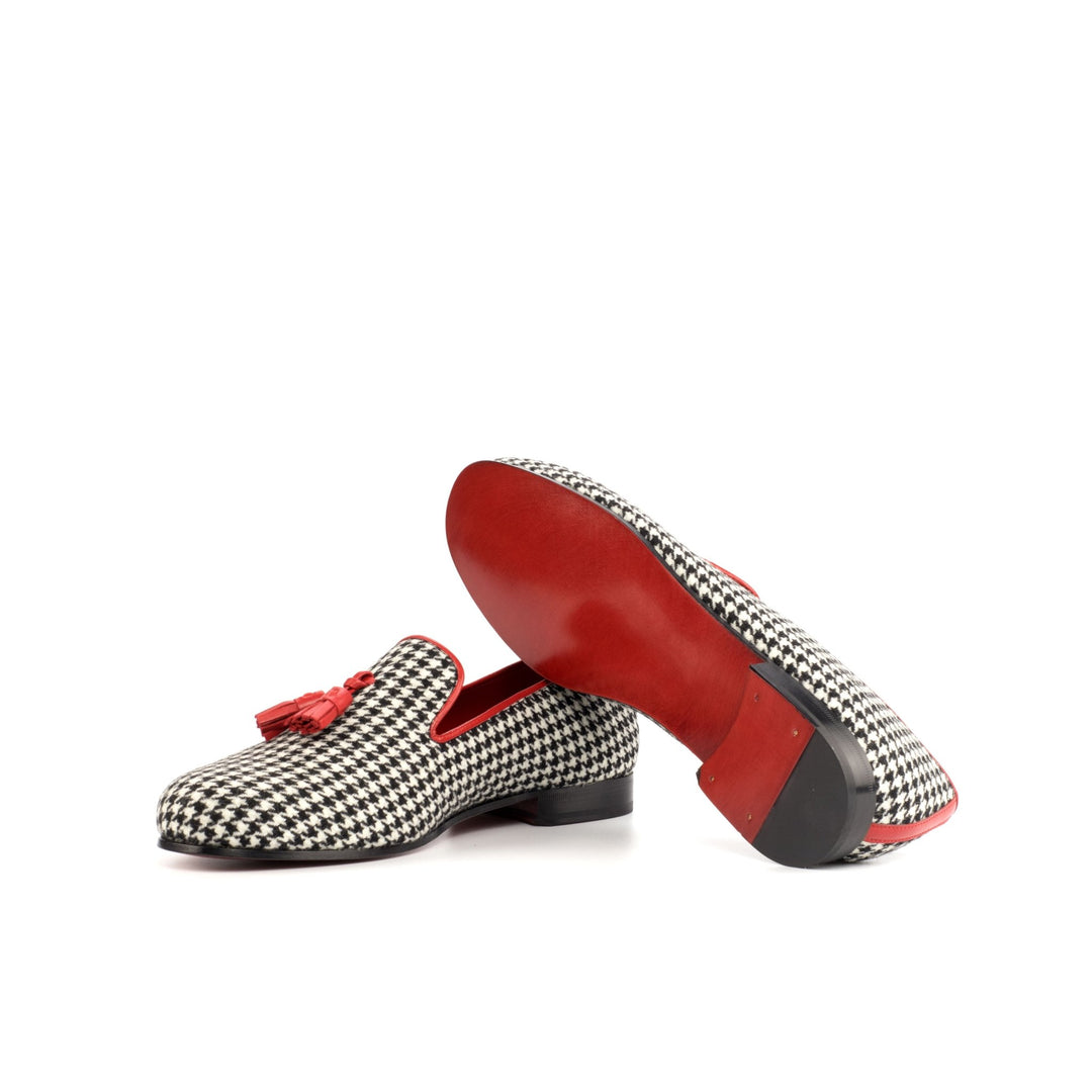 Men's Ronde Houndstooth Smoking Slippers with Red Tassels - Maison de Kingsley Couture Harmonie et Fureur Spain