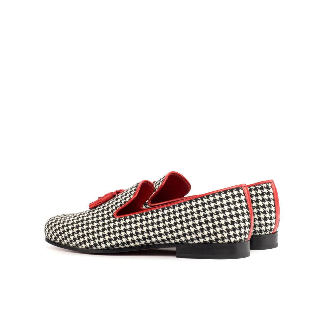 Men's Ronde Houndstooth Smoking Slippers with Red Tassels