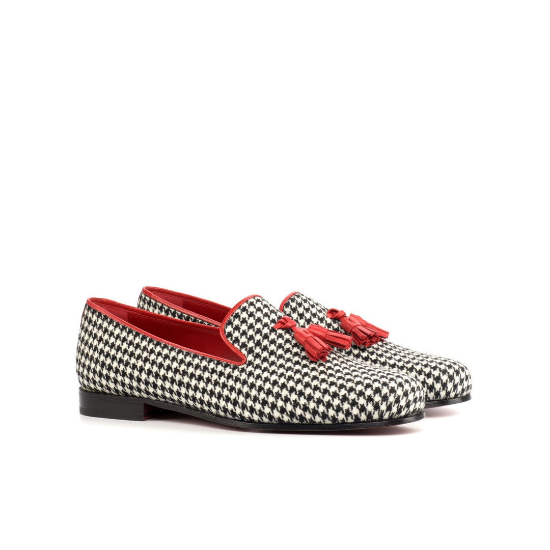 Men's Ronde Houndstooth Smoking Slippers with Red Tassels - Maison de Kingsley Couture Harmonie et Fureur Spain