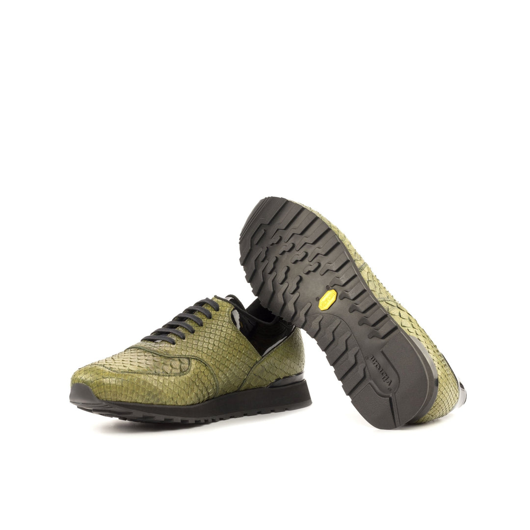 Men's Scarpa Jogging Sneaker in Olive Green Python and Black Patent Leather