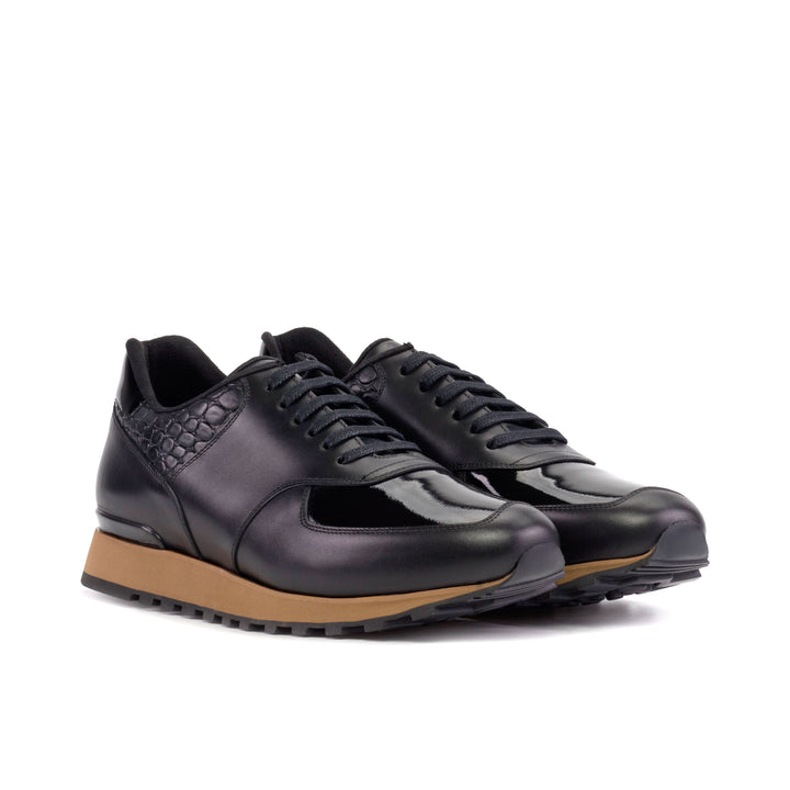 Men's Scarpa Jogging Sneakers in Black Croco Print Calf and Patent Leather