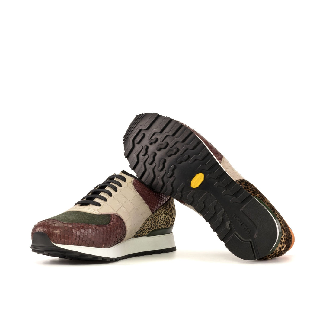 Men's Scarpa Sneaker in Burgundy Python Leopard Print and Orange Suede - Maison de Kingsley Couture Harmonie et Fureur Spain