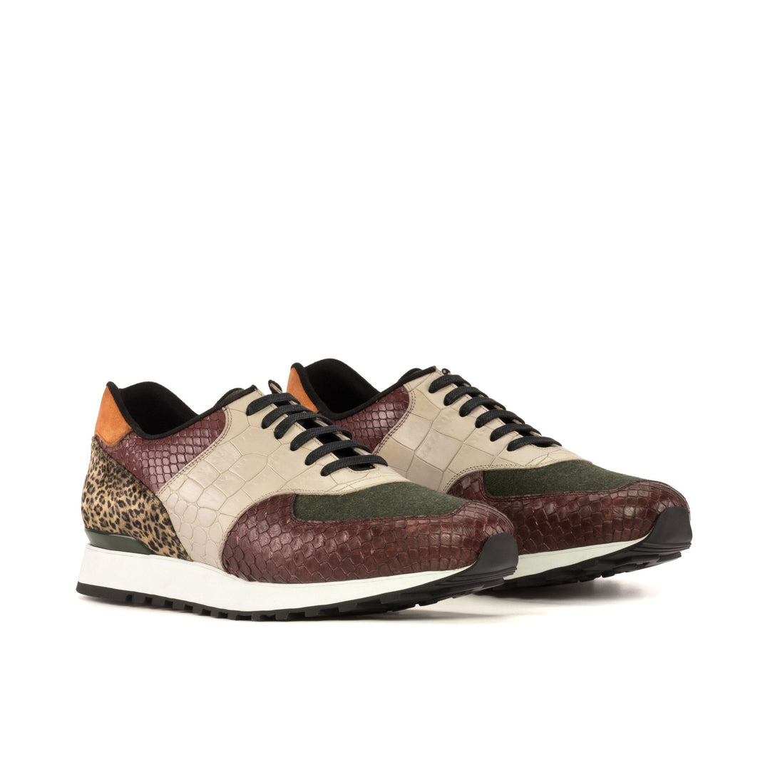 Men's Scarpa Sneaker in Burgundy Python Leopard Print and Orange Suede