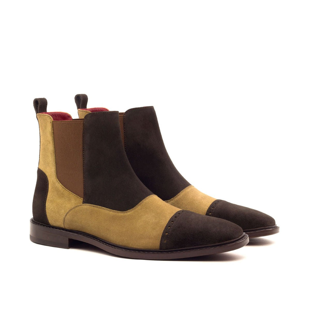 Men's Suede Chelsea Boots in Dark Brown and Camel - Maison Kingsley Couture Spain