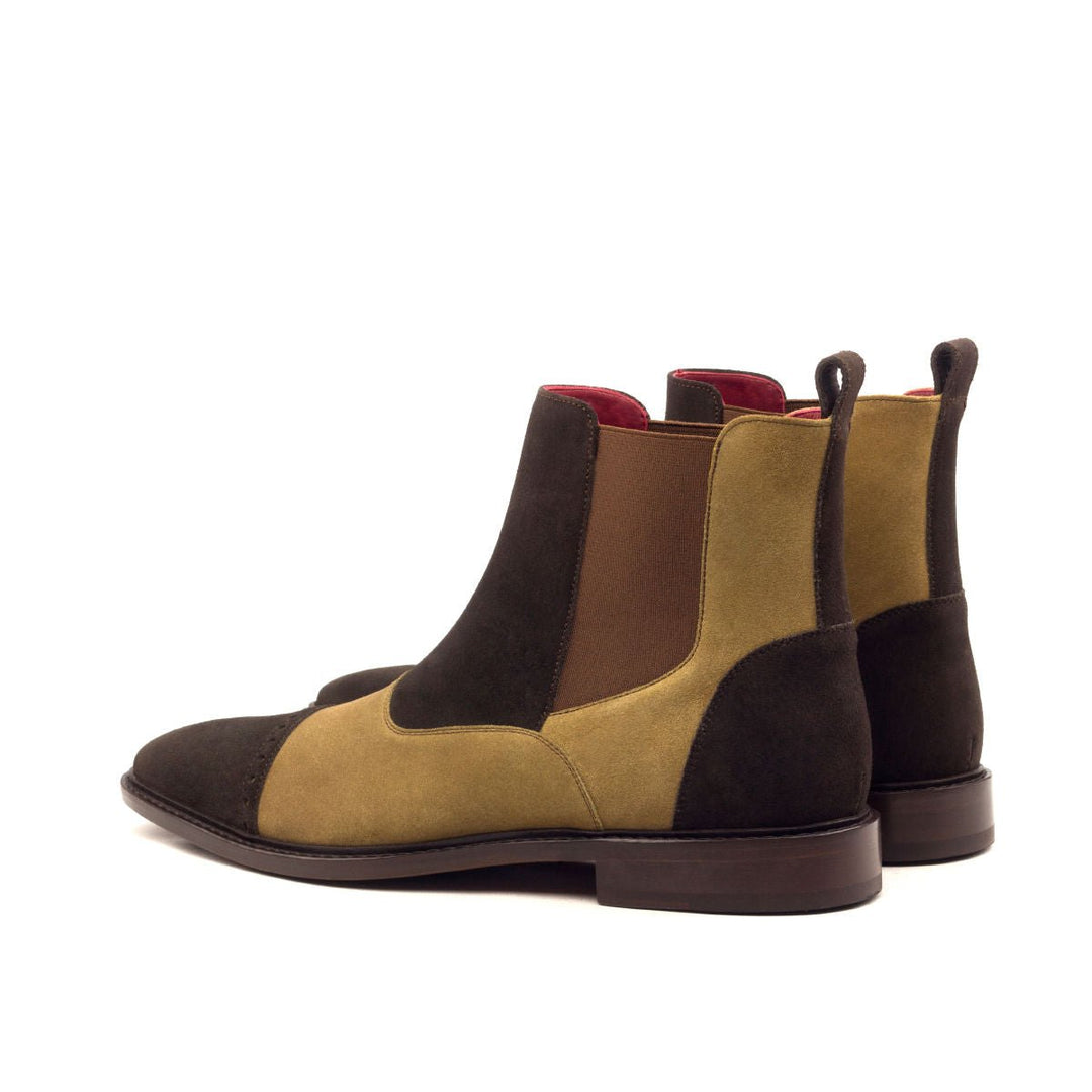 Men's Suede Chelsea Boots in Dark Brown and Camel