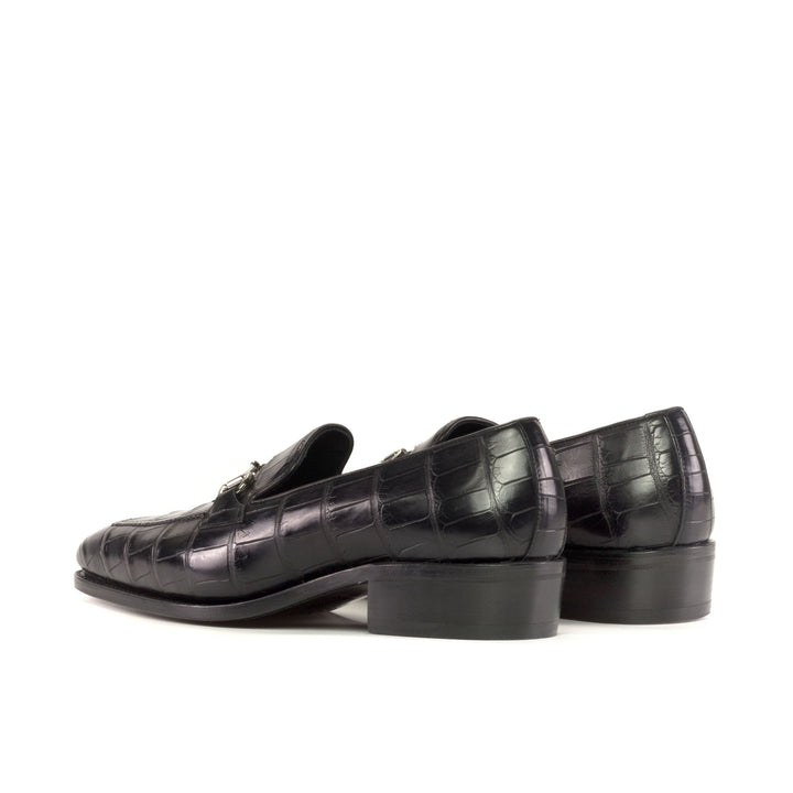 Men's All Black Alligator Horsebit Loafers with High Heel