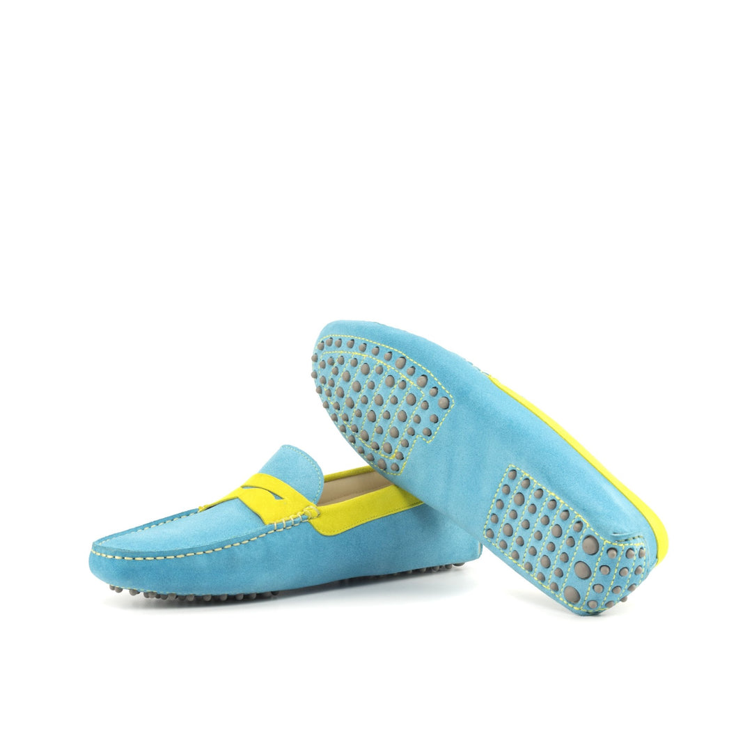 Men's Turquoise and Yellow Suede Driving Loafers - Maison Kingsley Couture Spain