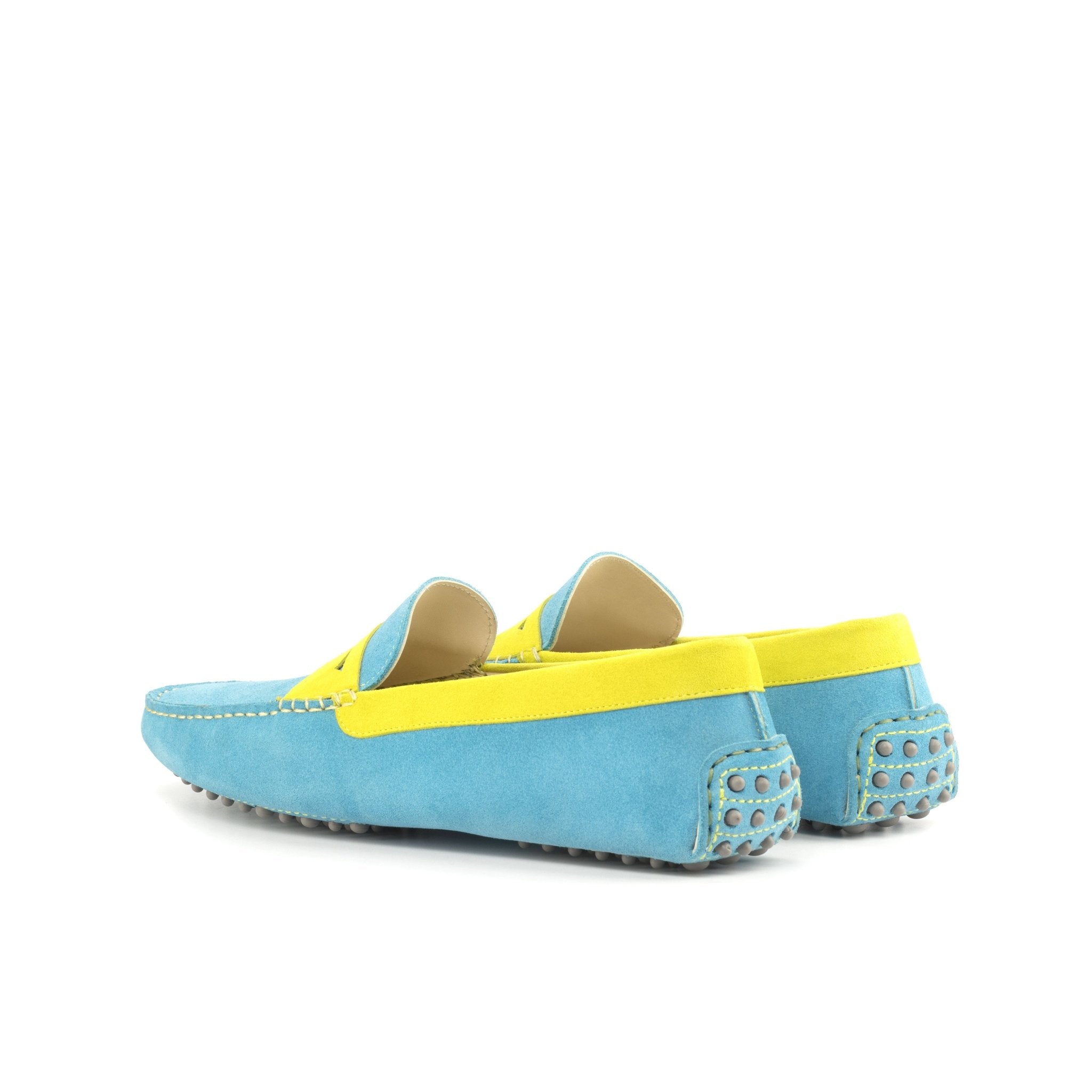 Men's Turquoise and Yellow Suede Driving Loafers - Maison Kingsley Couture Spain