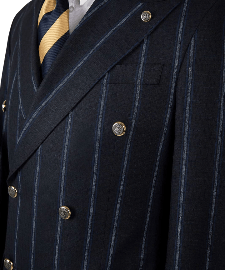 Navy and Sky Blue Pinstripe Peak Lapel Two Piece Suit - Maison de Kingsley Couture Harmonie et Fureur Spain