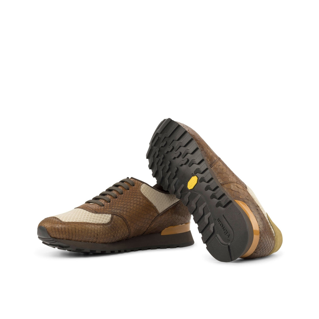 Men's Scarpa Jogging Sneaker in Brown and Beige Python and Suede