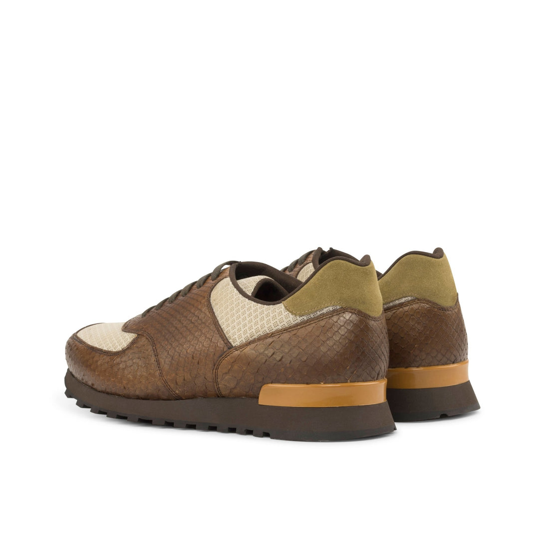 Men's Scarpa Jogging Sneaker in Brown and Beige Python and Suede