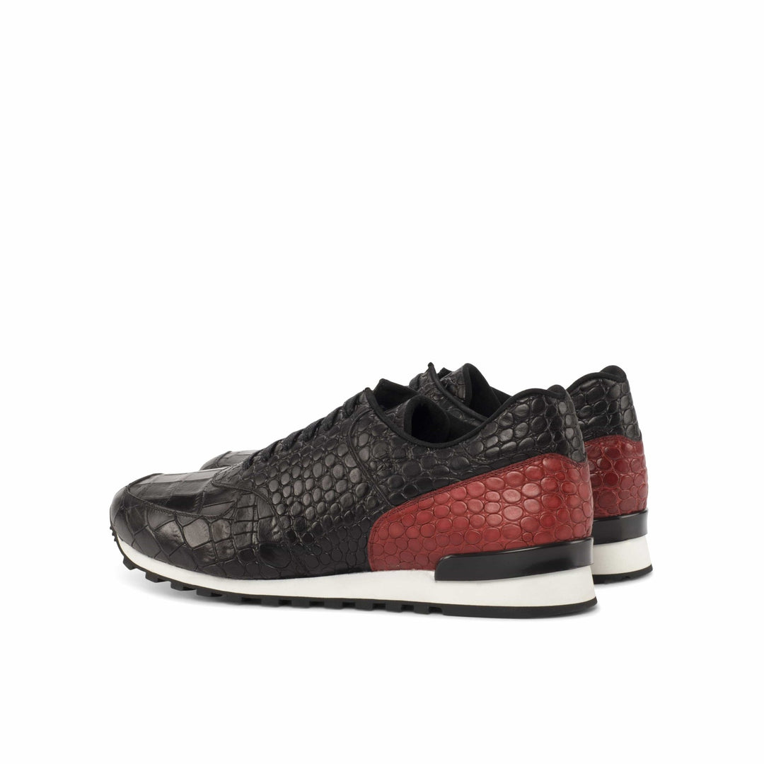 Men's Scarpa Jogging Sneakers in Black and Red Croco Print Calf