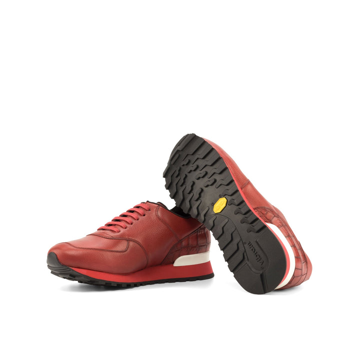 Men's Scarpa Jogging Sneakers in Red and White Croco Print Calf