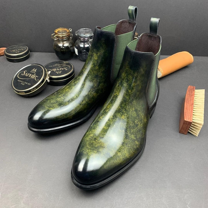 Men's Sea of Green Hand-painted Patina Chelsea Boots