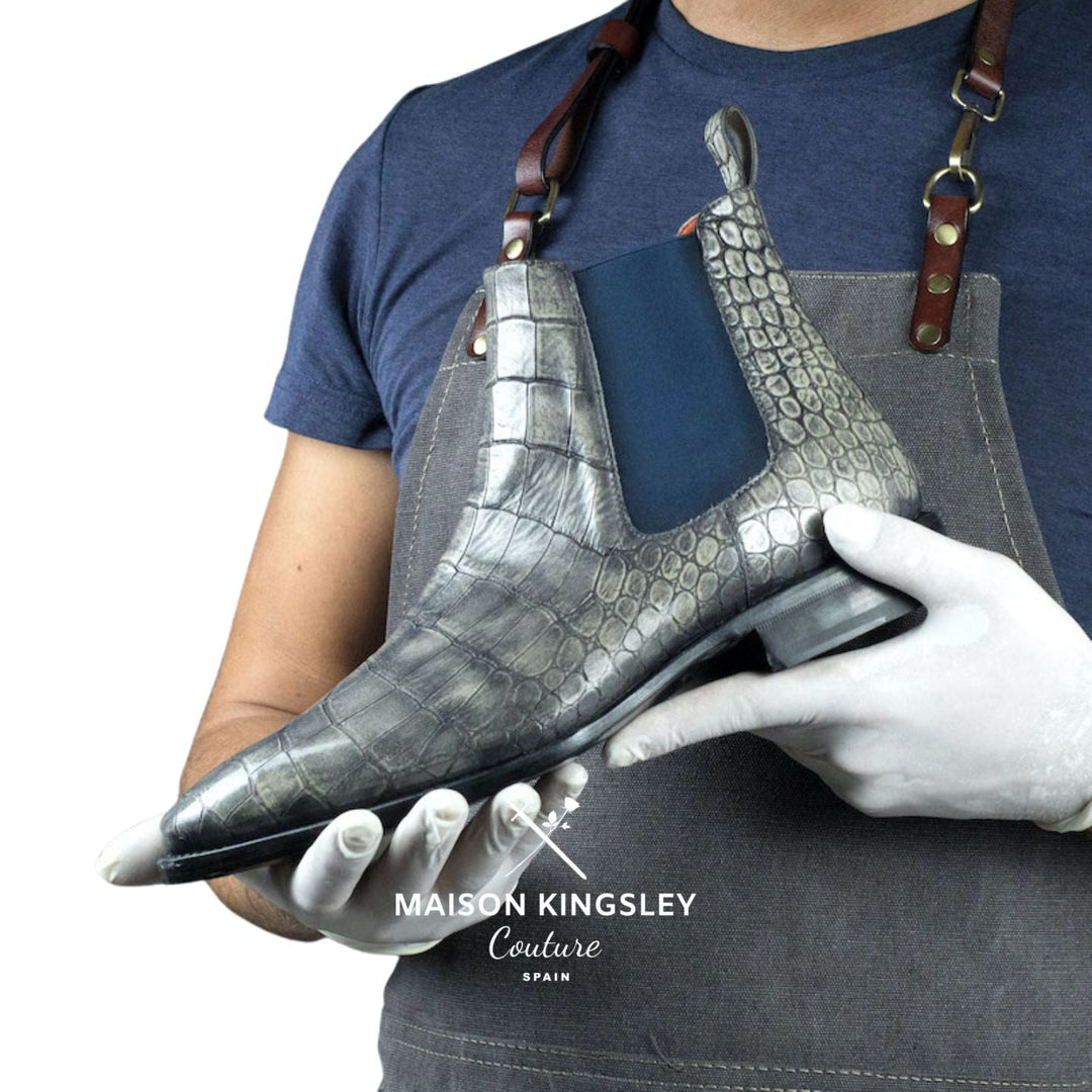 Men's Kingsley Grey Croco Print Chelsea Boots