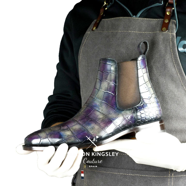 Men's Kingsley Purple Clouds Croco Print Chelsea Boot