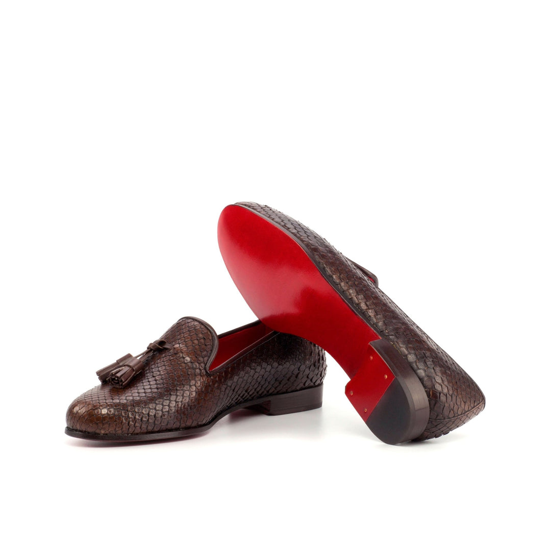 Women's Complète Dark Brown Python Smoking Slipper with Tassels and Red Sole