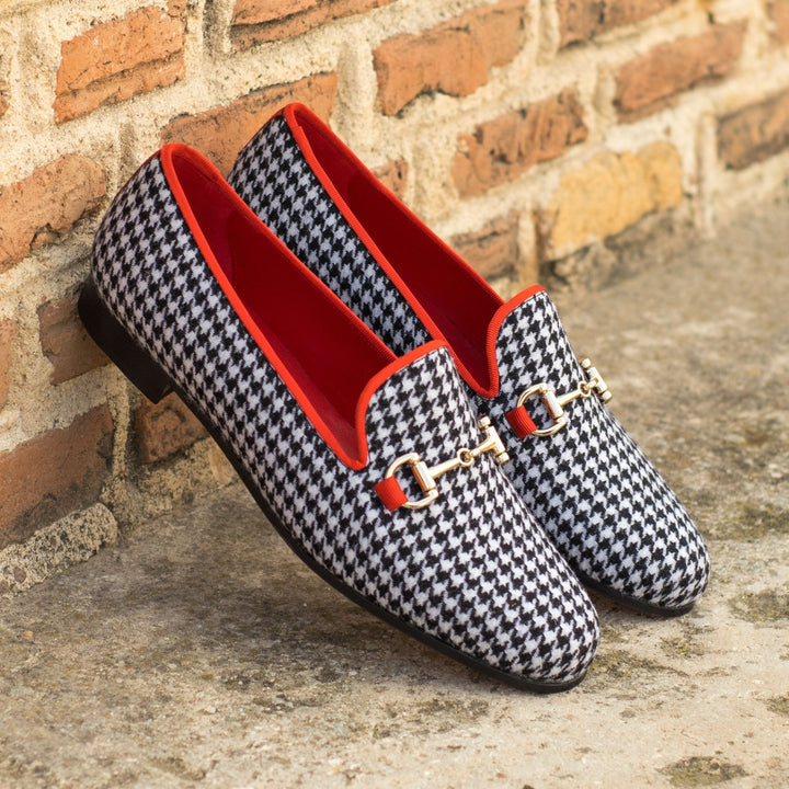 Women's Complète Houndstooth Smoking Slippers with Red Accents