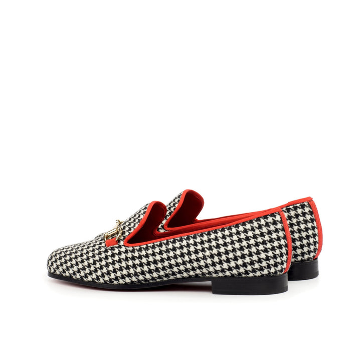 Women's Complète Houndstooth Smoking Slippers with Red Accents - Maison Kingsley Couture Spain